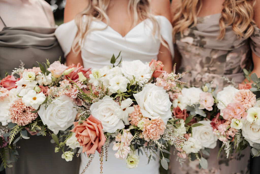 blush pink and sage green bridesmaid dresses Romantic Earth Toned Summer Wedding at Pear Tree Estate sage green and pink bridesmaids